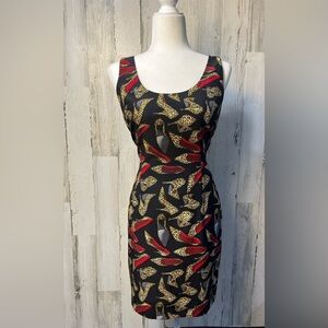 Nicole Miller VTG 90s Leopard Stiletto Novelty Print Mini Sheath Dress Silk 8